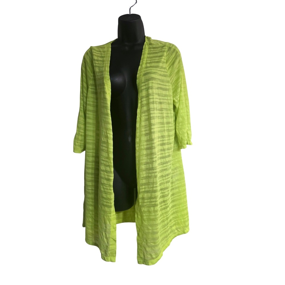 Avenue Womens Neon Lime Green Slub Texture Open Front Longline Cardigan 14/16